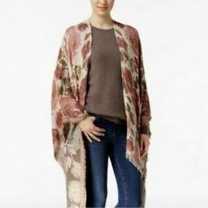 Floral Pink and Brown Women's Poncho
